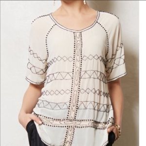 Anthropologie Cream and Black Embroidered Blouse